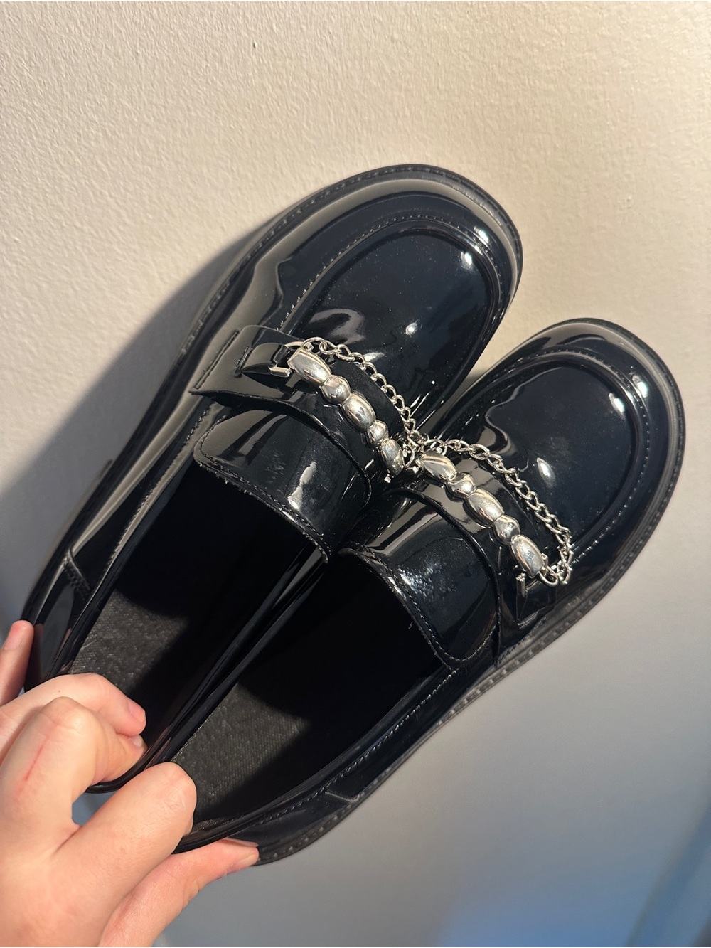 Goth Patent Black Chain-Detail Women’s Platforms